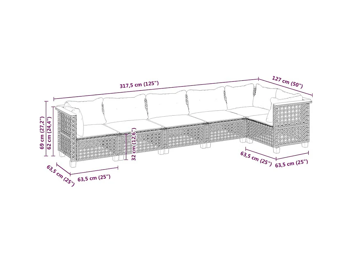 Salon de jardin avec coussins 6 pcs beige résine tressée