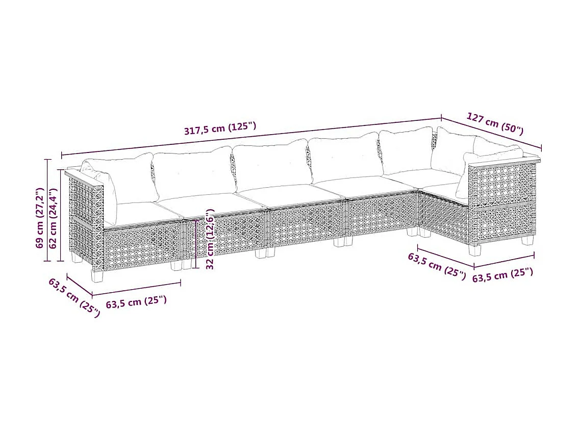 Salon de jardin avec coussins 6 pcs beige résine tressée