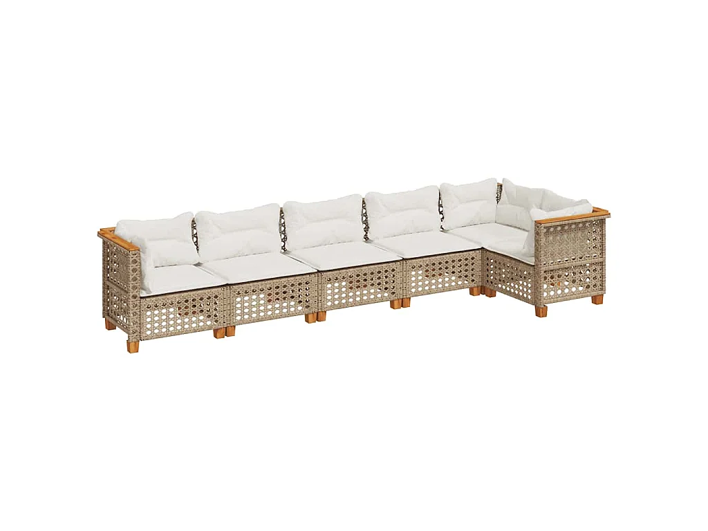 6-delige Loungeset met kussens poly rattan beige