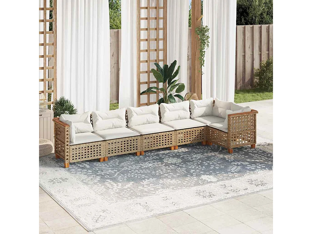 6-delige Loungeset met kussens poly rattan beige