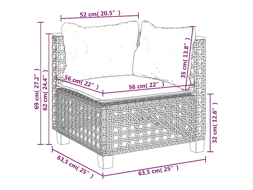 6-delige Loungeset met kussens poly rattan beige