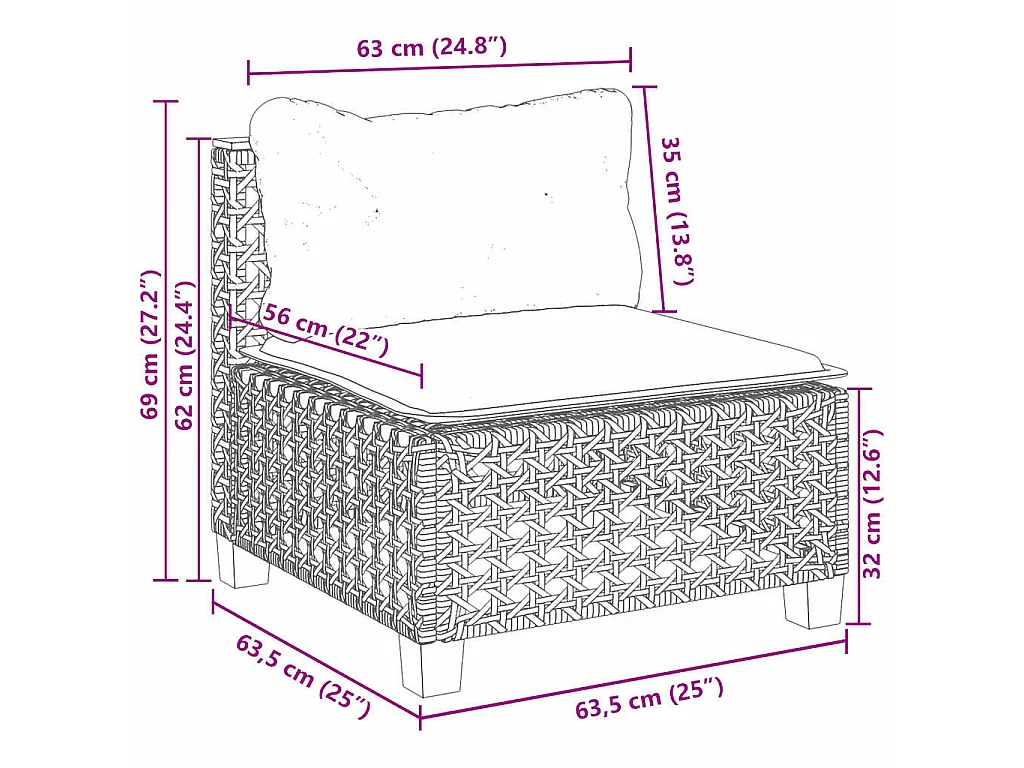6-delige Loungeset met kussens poly rattan beige