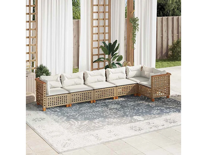 Salon de jardin avec coussins 6 pcs beige résine tressée