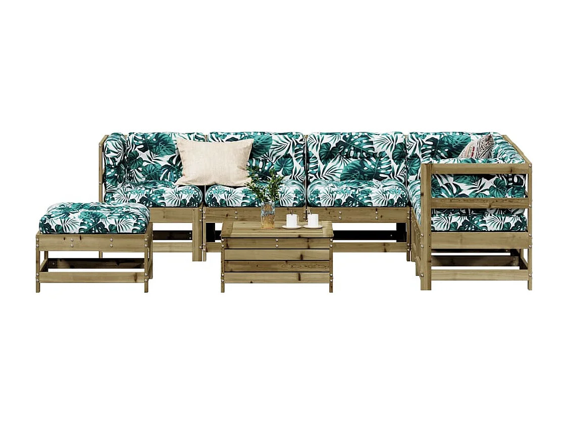 Salon de jardin 8 pcs avec coussins bois de pin imprégné