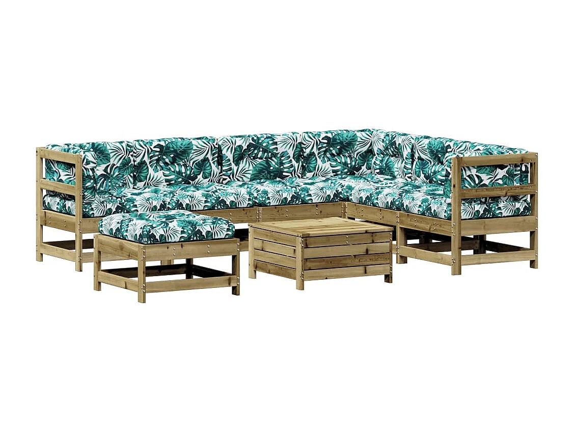 Salon de jardin 8 pcs avec coussins bois de pin imprégné