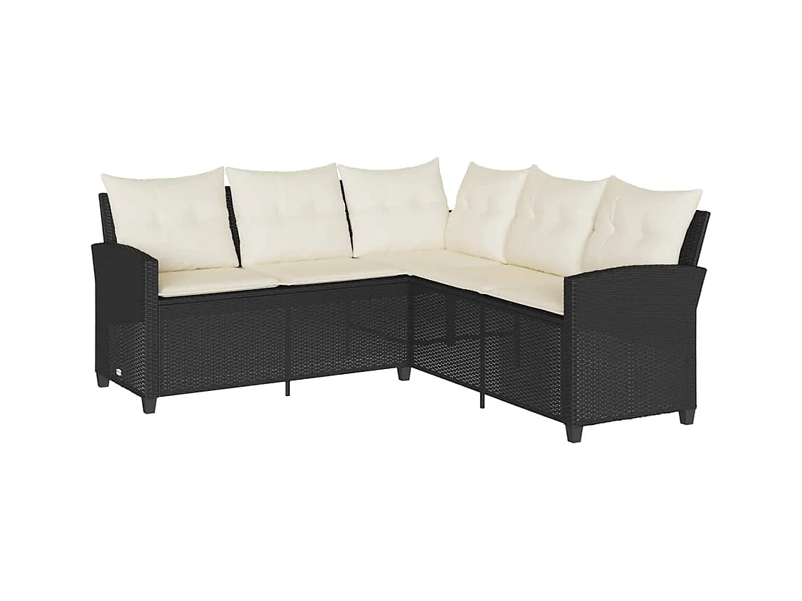 Set de sofás de jardín en forma de L con cojines 6 pzas negro