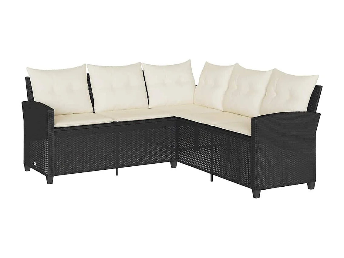 Conjunto de Sofás de Jardim em L com Almofadões - 6 Peças em Vime PE Preto
