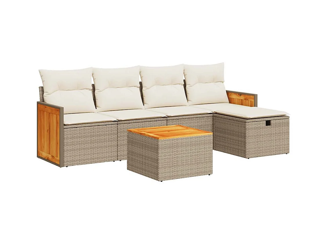Salon de jardin avec coussins 6 pcs beige résine tressée