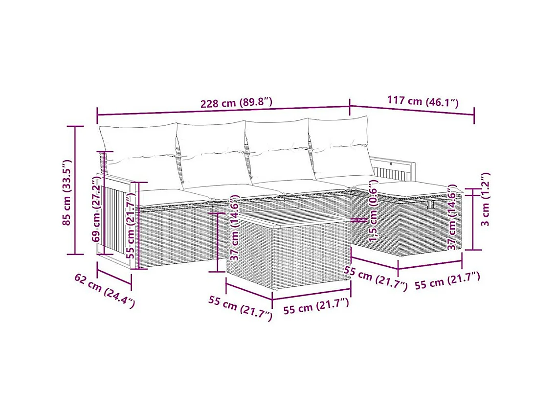 Salon de jardin avec coussins 6 pcs beige résine tressée