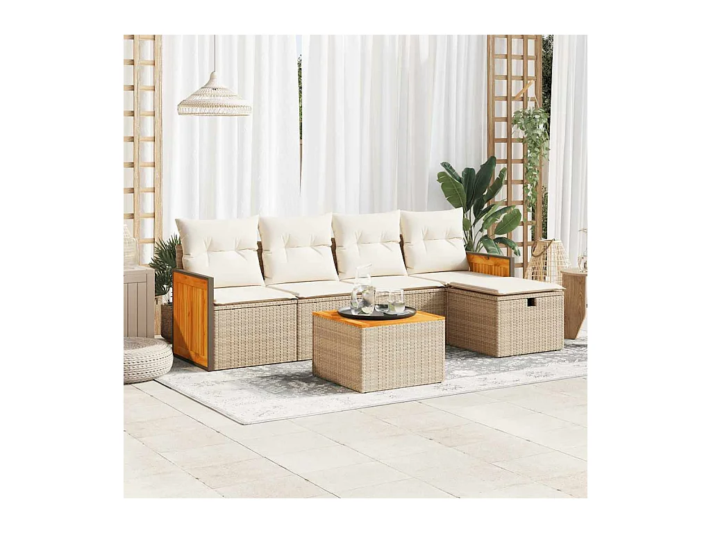 Set Divano da Giardino 6 pz con Cuscini Beige in Polyrattan