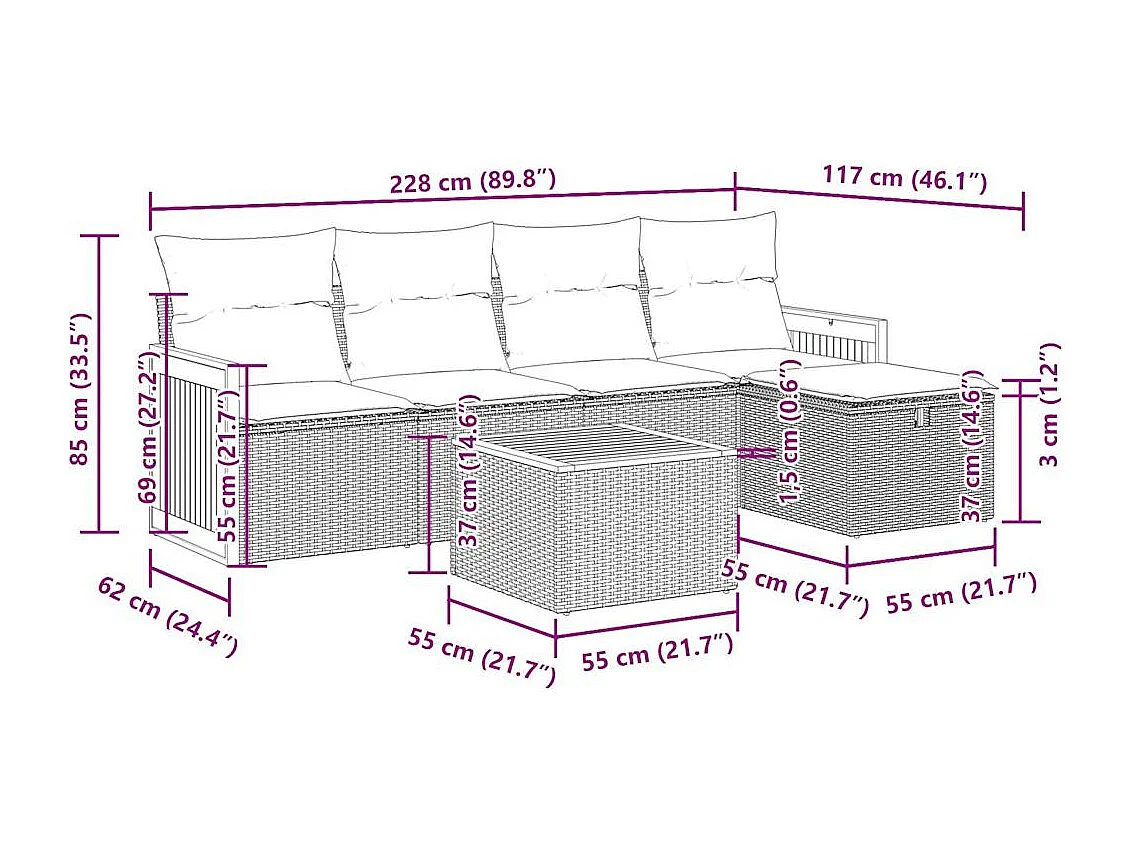 Set Divano da Giardino 6 pz con Cuscini Beige in Polyrattan
