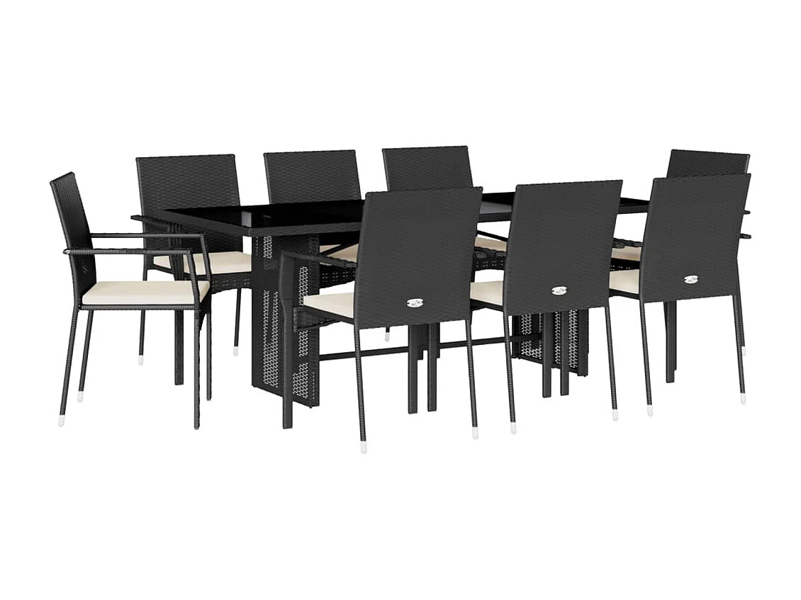 Ensemble à manger de jardin 9pcs coussins noir résine tressée