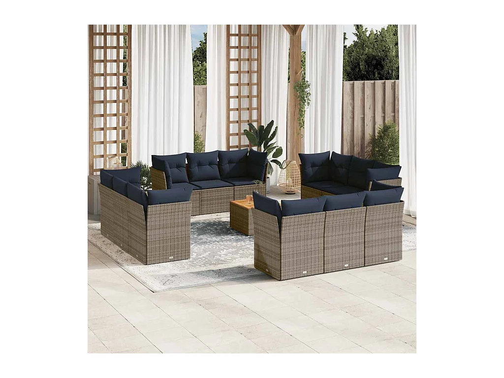 13-delige Loungeset met kussens poly rattan grijs