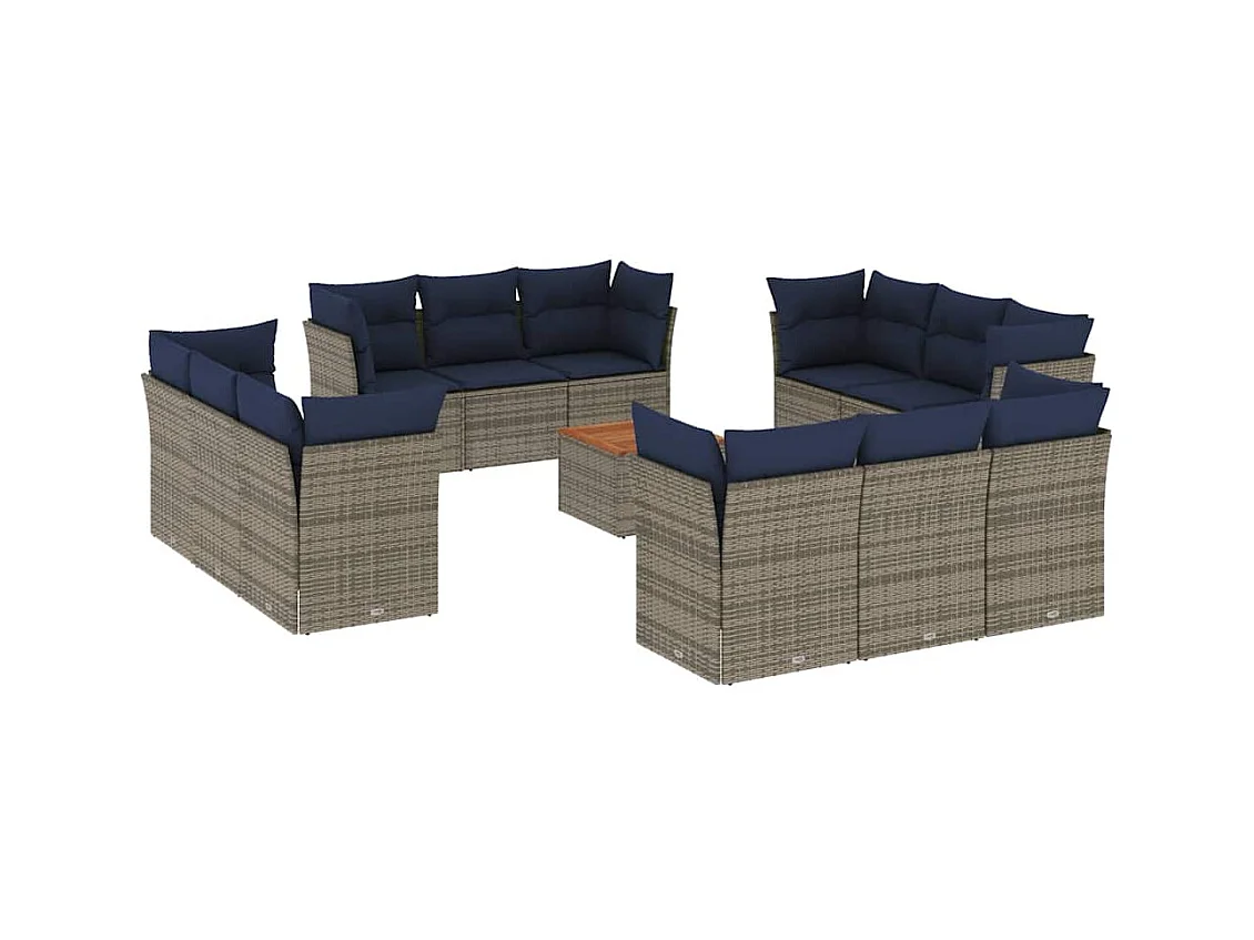 13-delige Loungeset met kussens poly rattan grijs