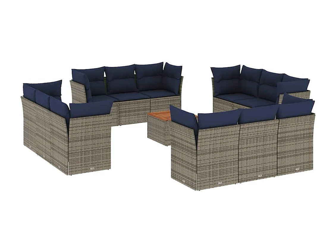 Salon de jardin avec coussins 13 pcs gris résine tressée