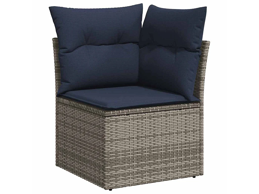 13 pcs conjunto sofás p/ jardim c/ almofadões vime PE cinzento