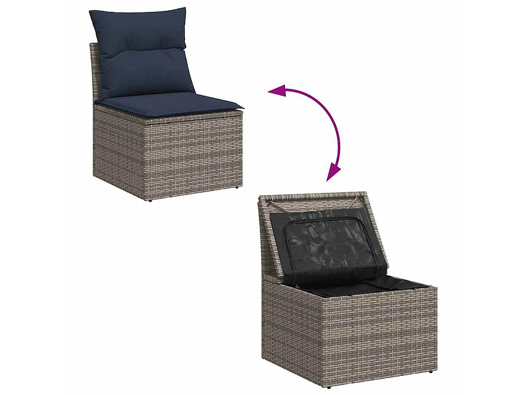 13 pcs conjunto sofás p/ jardim c/ almofadões vime PE cinzento