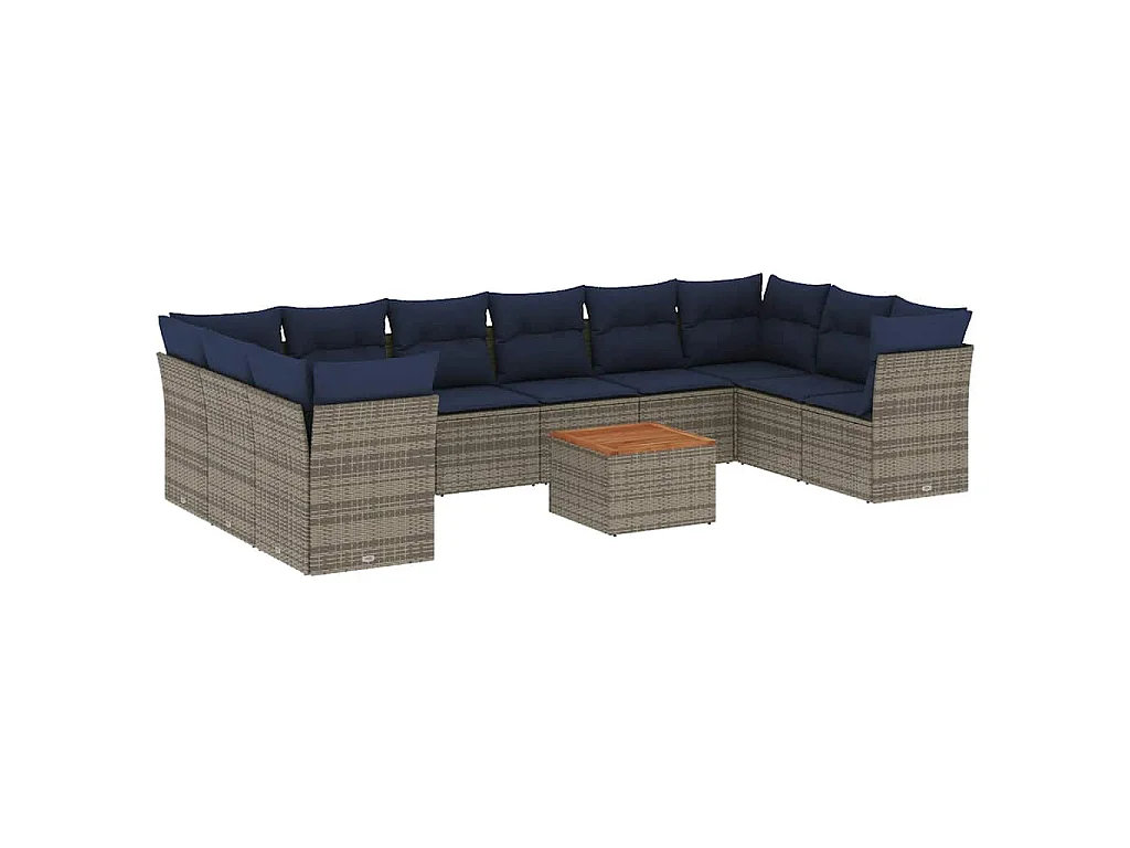 11-tlg. Garten-Sofagarnitur mit Kissen Grau Poly Rattan