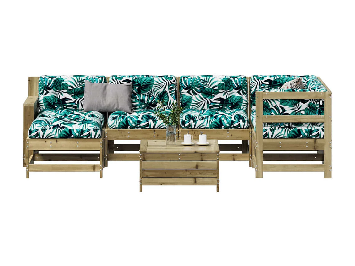 Salon de jardin 7 pcs avec coussins bois de pin imprégné