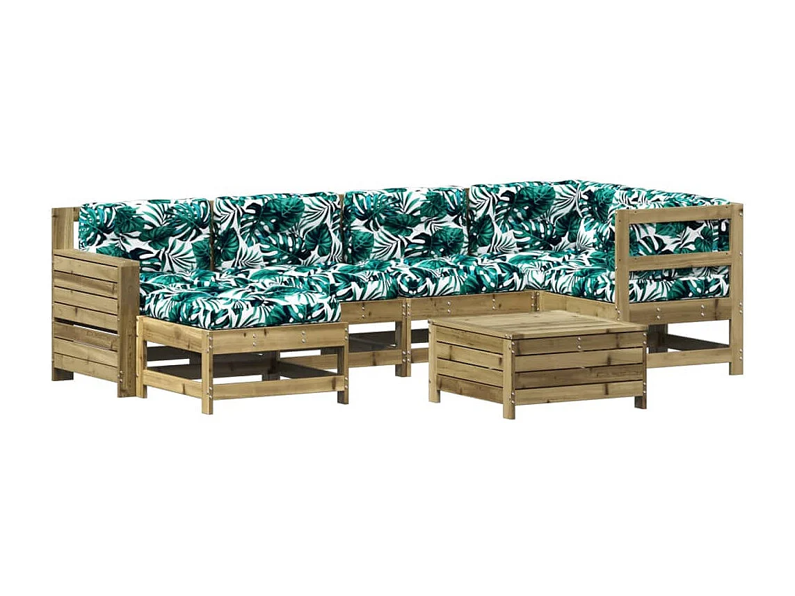 Salon de jardin 7 pcs avec coussins bois de pin imprégné