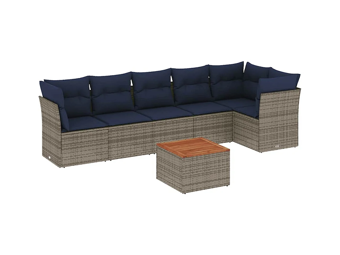 Salon de jardin 7 pcs avec coussins gris résine tressée