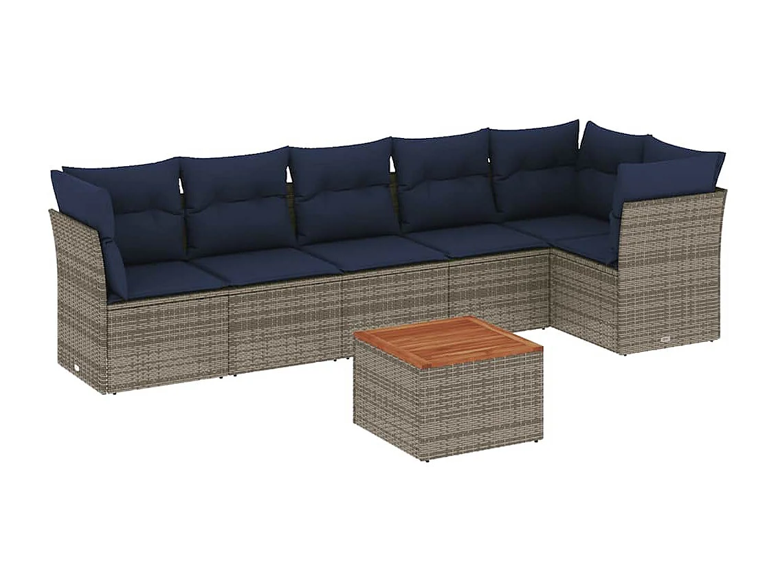 Salon de jardin 7 pcs avec coussins gris résine tressée