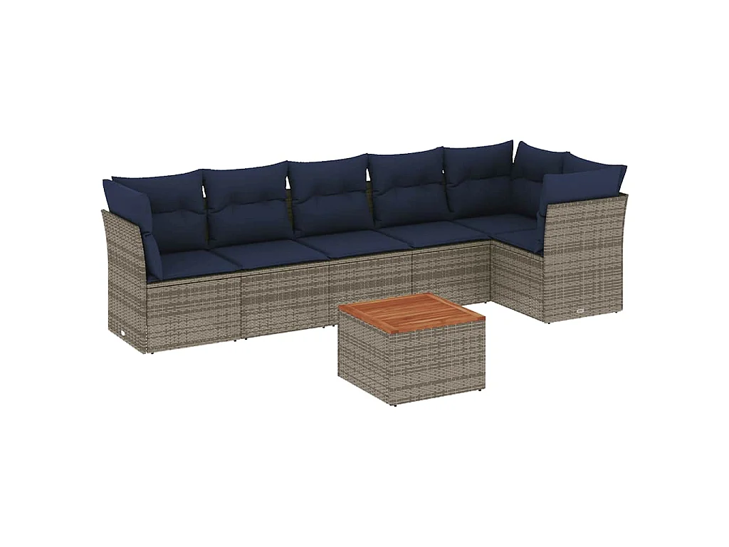 7-tlg. Garten-Sofagarnitur mit Kissen Grau Poly Rattan
