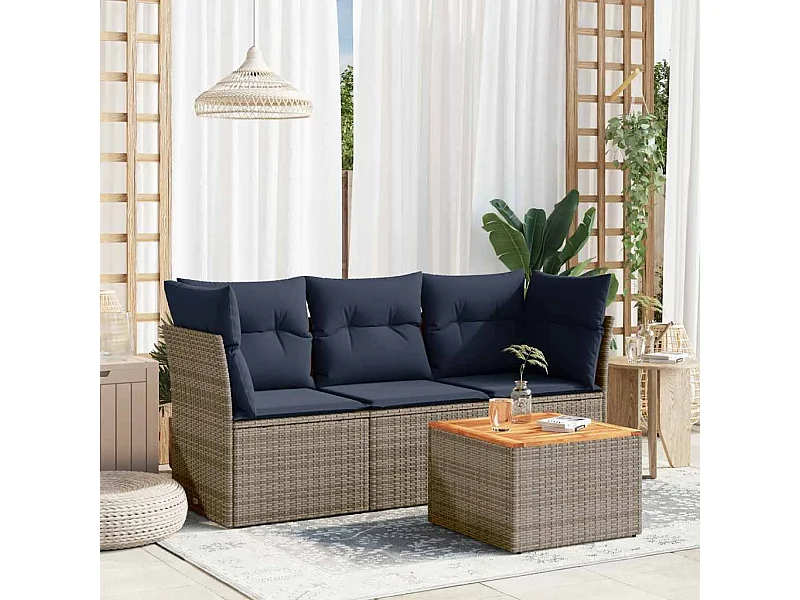 4-delige Loungeset met kussens poly rattan grijs