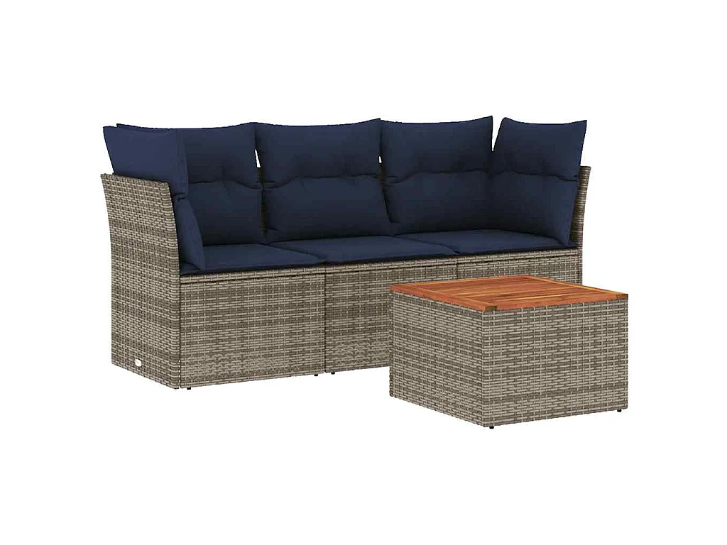 Set Divani da Giardino 4 pz con Cuscini Grigio in Polyrattan