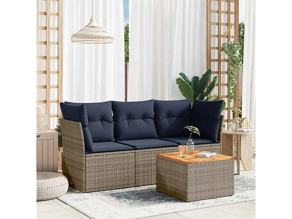 Set Divani da Giardino 4 pz con Cuscini Grigio in Polyrattan