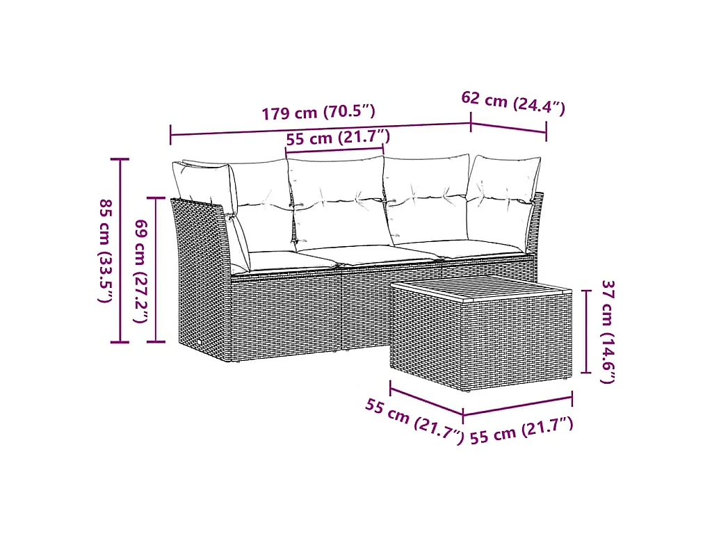 Set Divani da Giardino 4 pz con Cuscini Grigio in Polyrattan