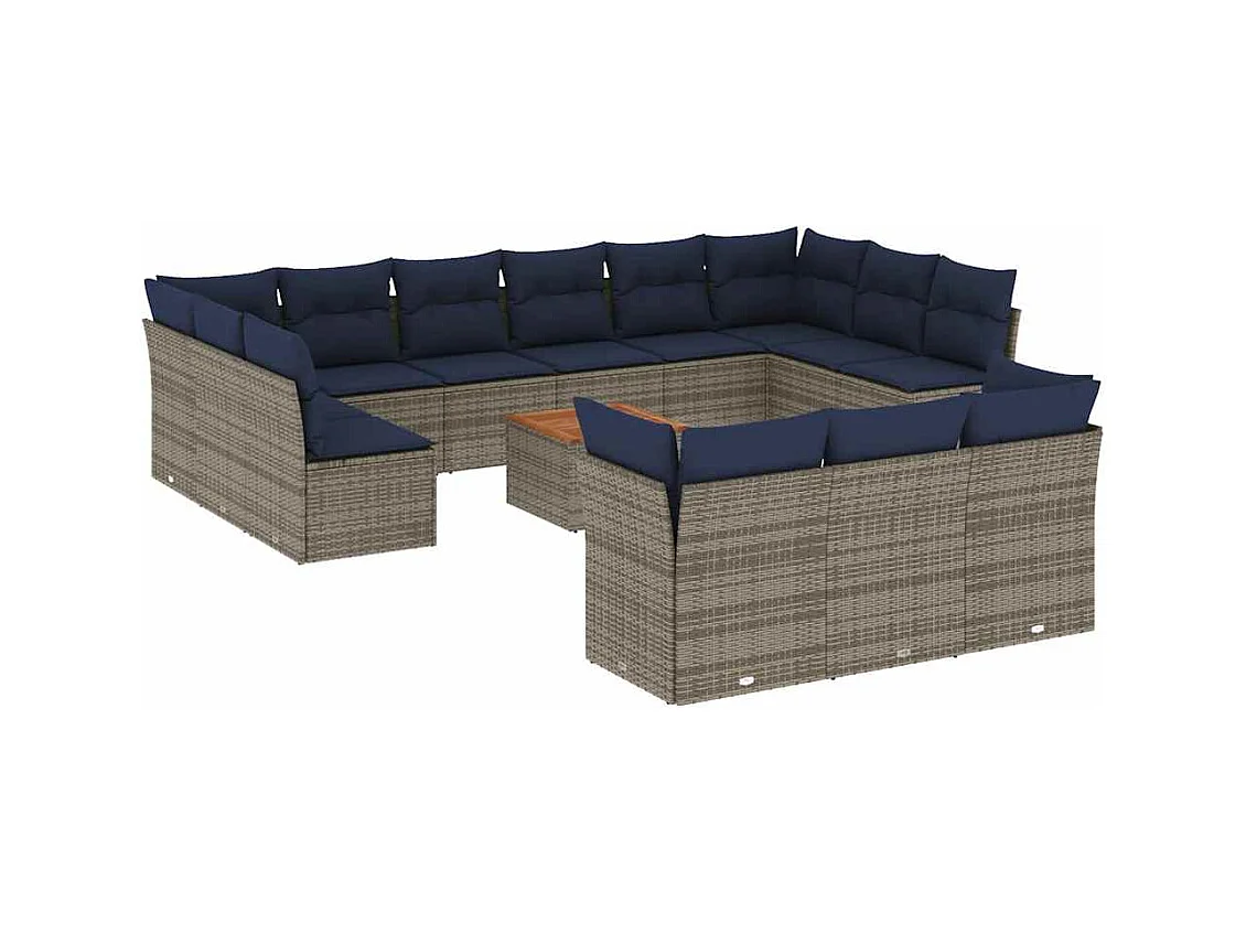 14-delige Loungeset met kussens poly rattan grijs