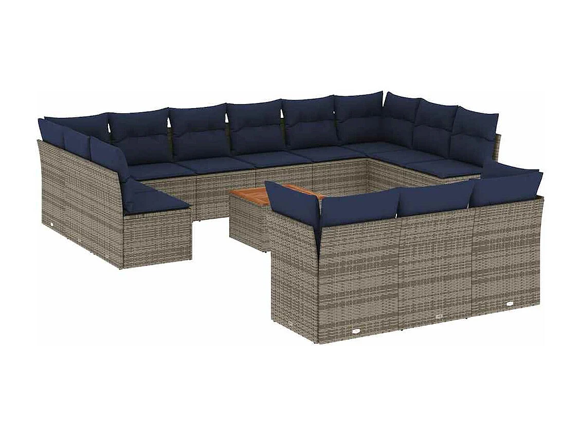 Salon de jardin avec coussins 14 pcs gris résine tressée