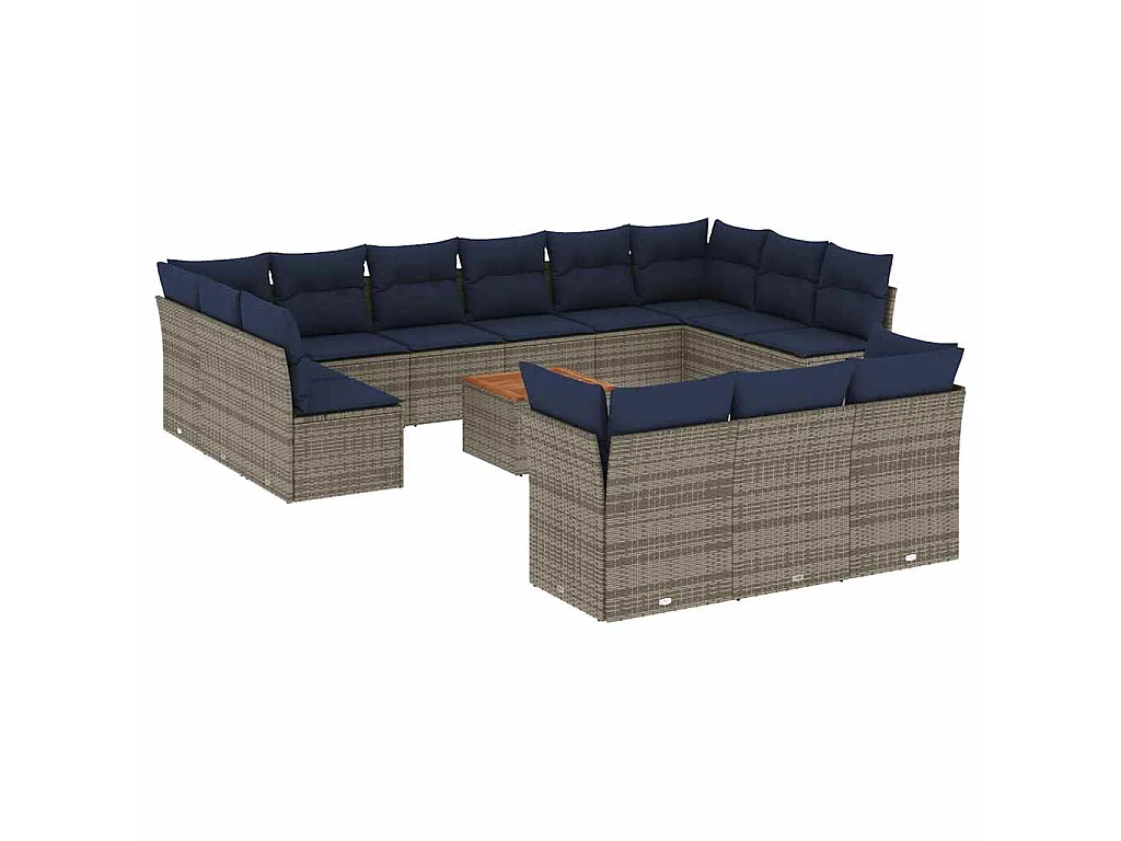 14-delige Loungeset met kussens poly rattan grijs