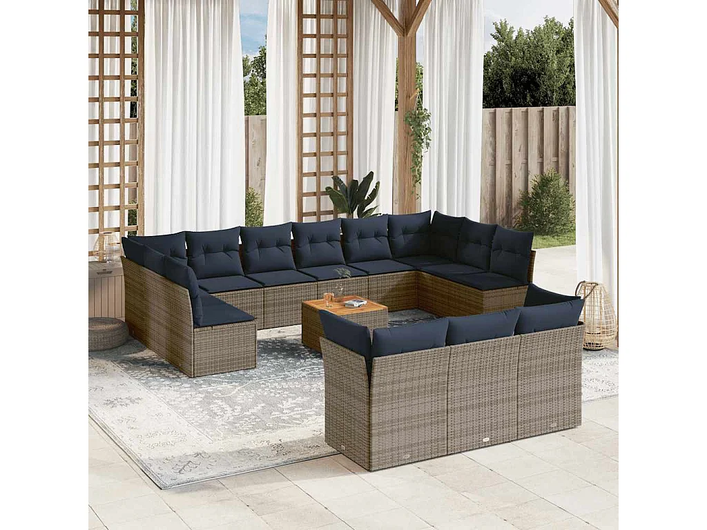 14-delige Loungeset met kussens poly rattan grijs