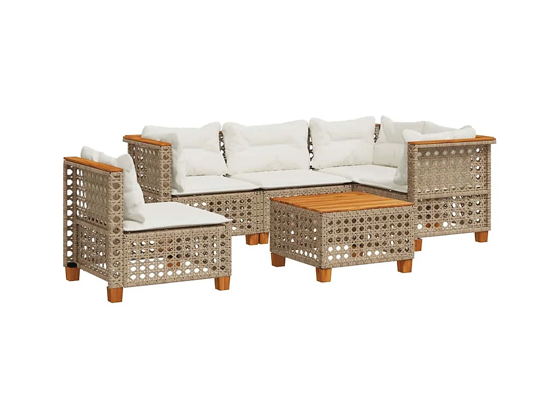 Salon de jardin avec coussins 6 pcs beige résine tressée