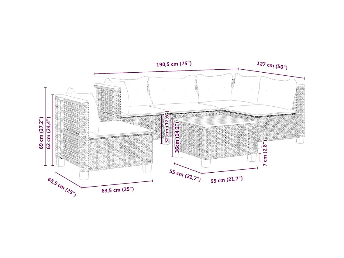 Salon de jardin avec coussins 6 pcs beige résine tressée