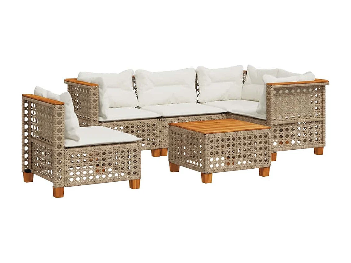 Salon de jardin avec coussins 6 pcs beige résine tressée