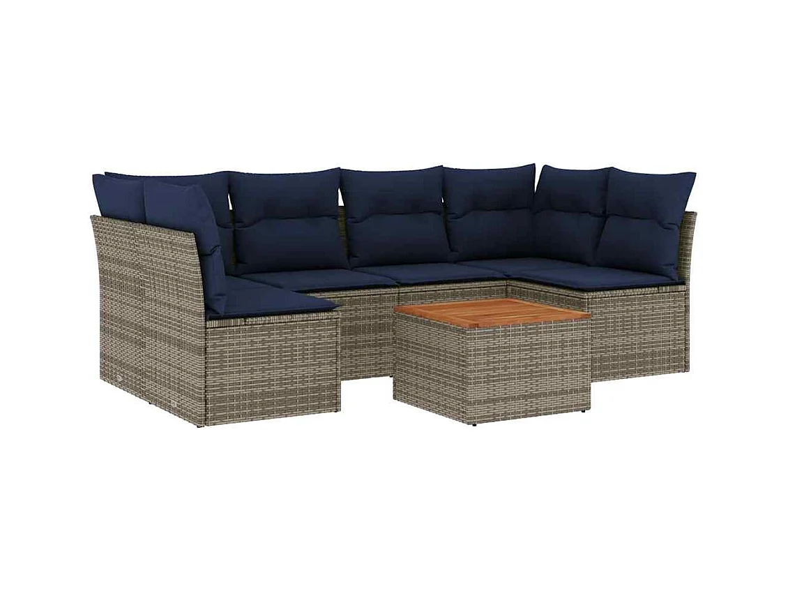 Salon de jardin 7 pcs avec coussins gris résine tressée