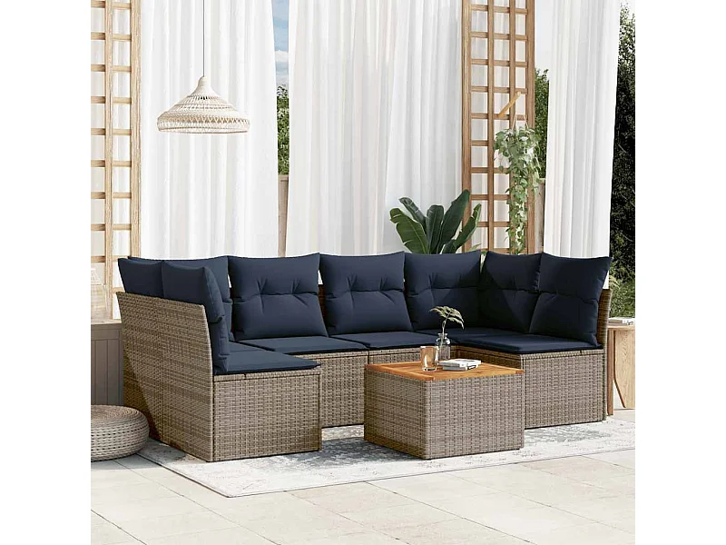 Set Divani da Giardino 7 pz con Cuscini Grigio in Polyrattan