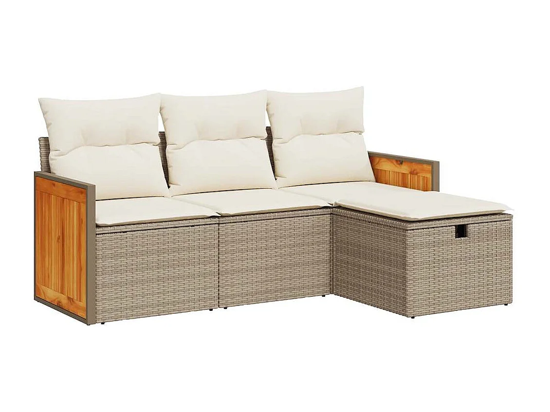 4-tlg. Garten-Sofagarnitur mit Kissen Beige Poly Rattan