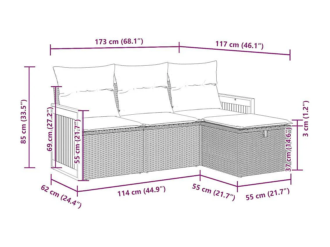 4-tlg. Garten-Sofagarnitur mit Kissen Beige Poly Rattan