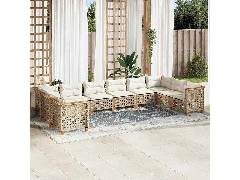 10-delige Loungeset met kussens poly rattan beige