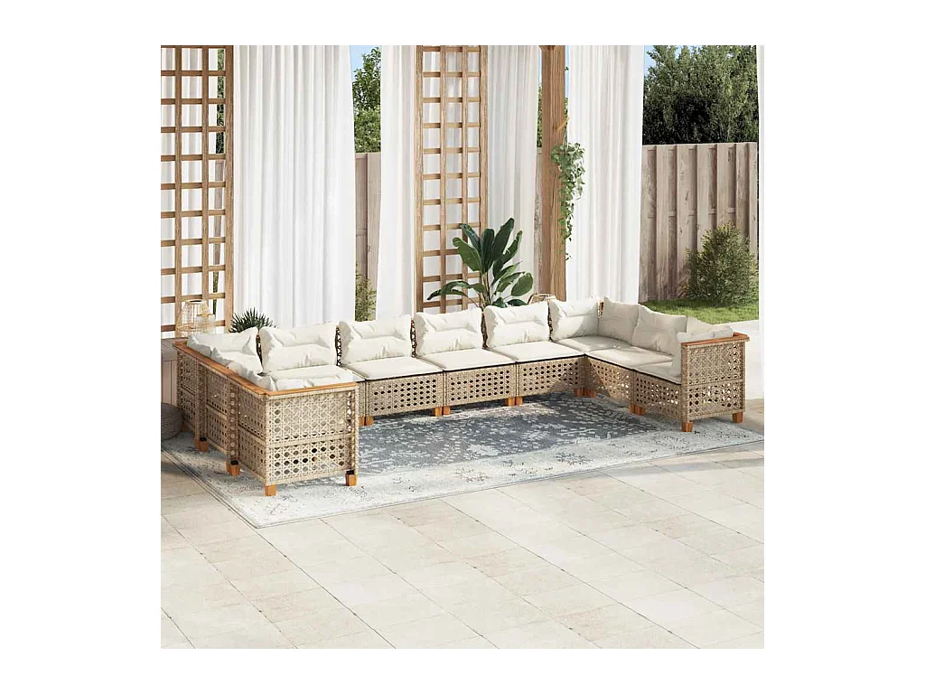 Salon de jardin avec coussins 10 pcs beige résine tressée