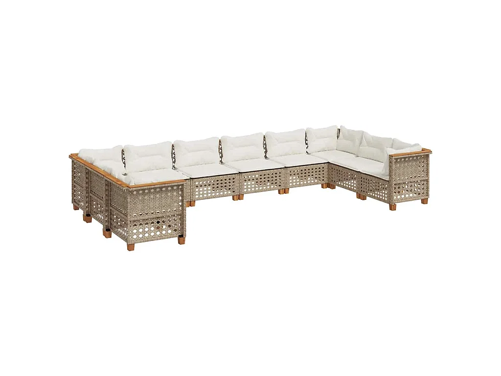 10-delige Loungeset met kussens poly rattan beige