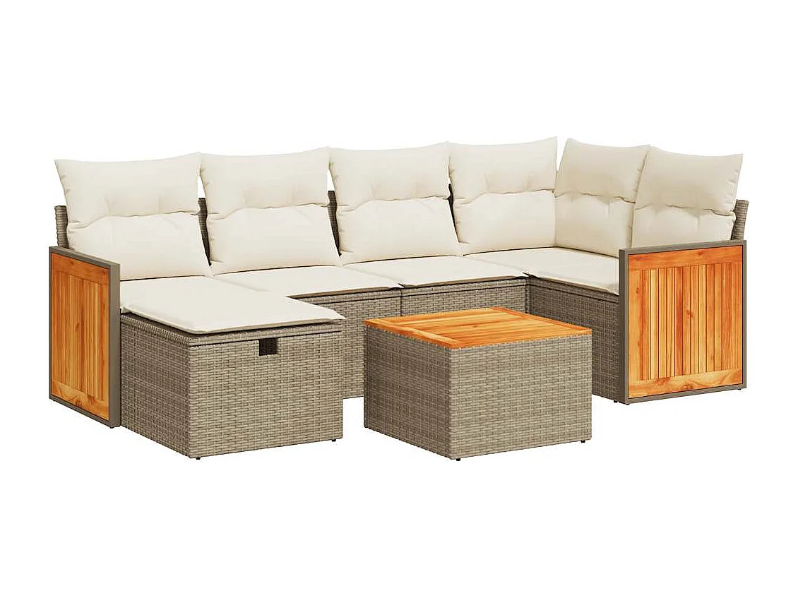 Salon de jardin avec coussins 7 pcs beige résine tressée
