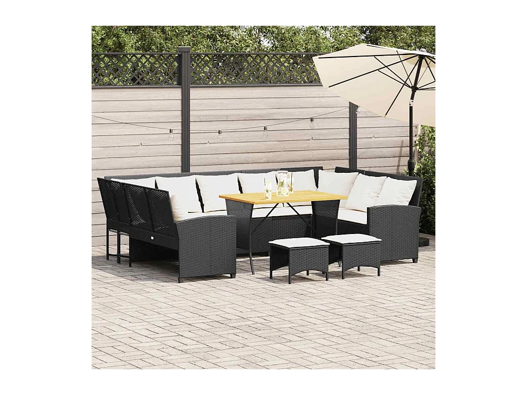 Salon de jardin 4 pcs avec coussins noir résine tressée