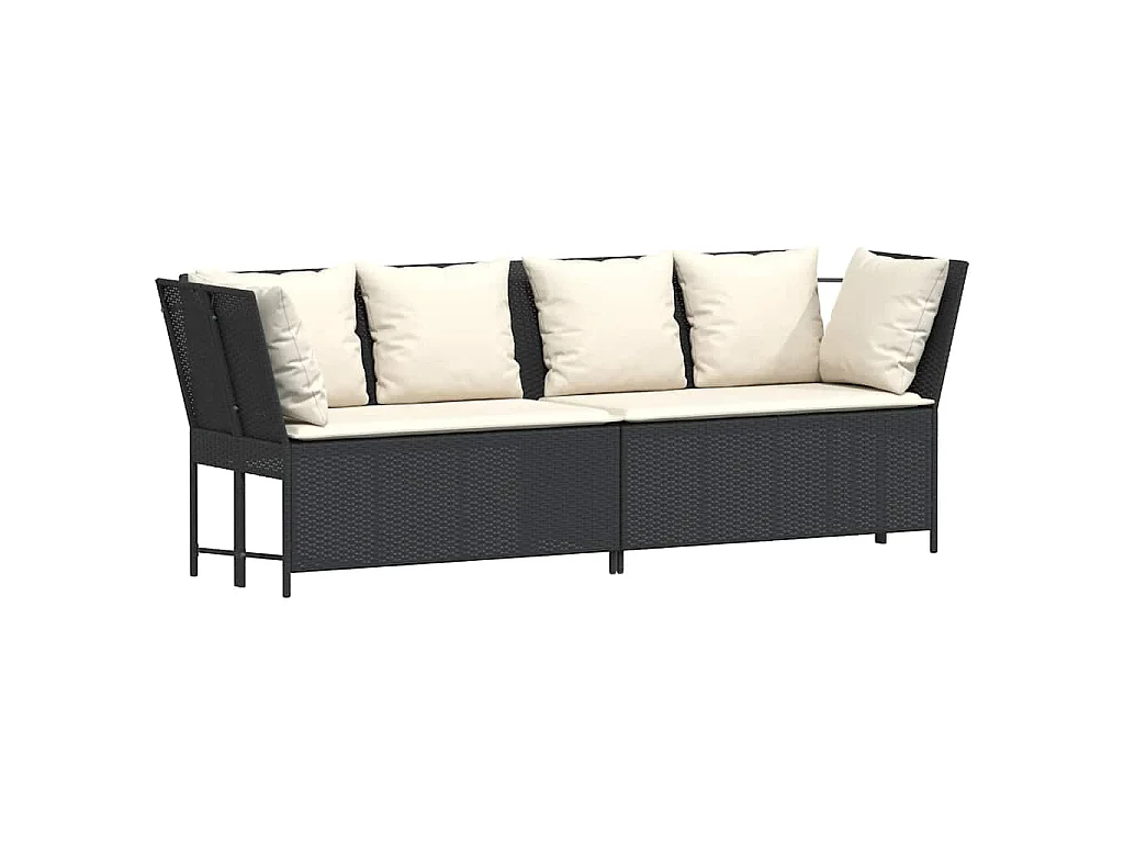 4-delige Loungeset met kussens poly rattan zwart