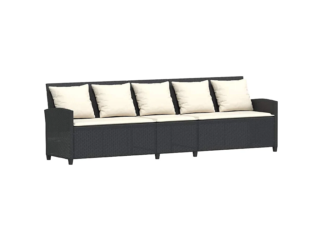 4-delige Loungeset met kussens poly rattan zwart
