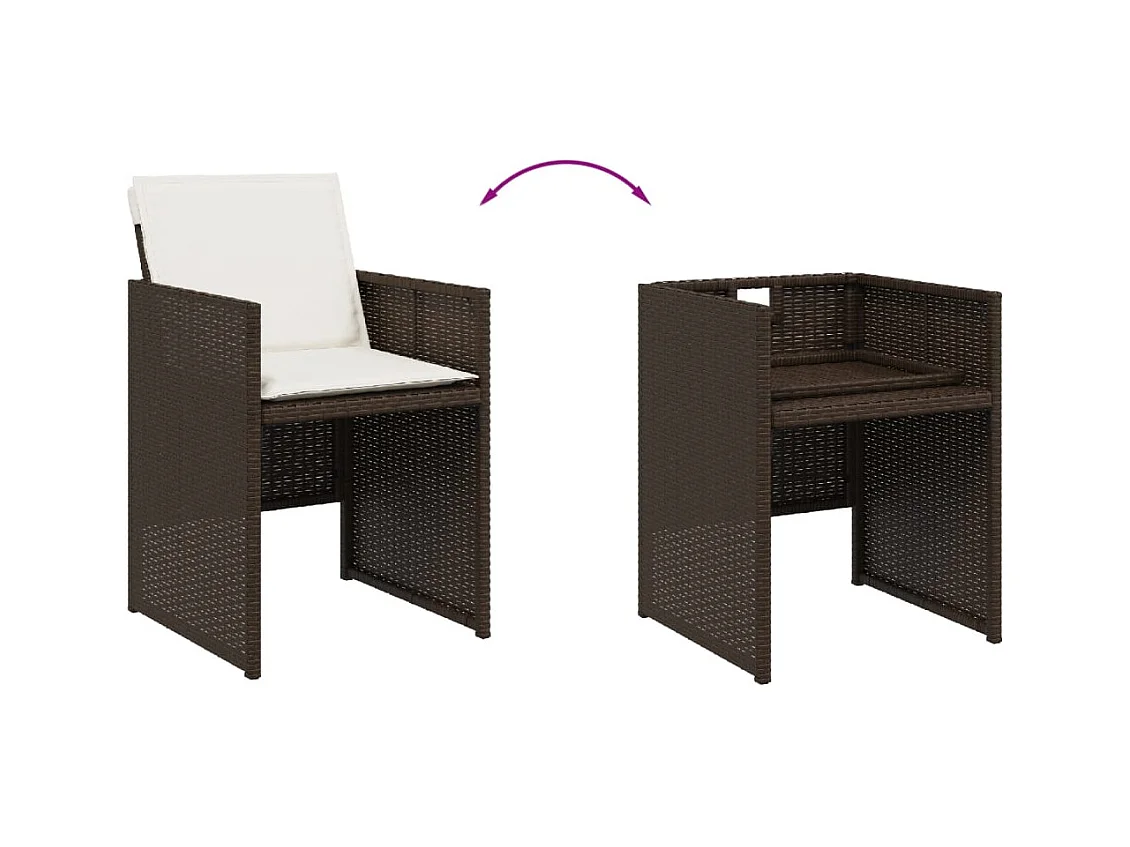 Set da Pranzo da Giardino 13pz con Cuscini Marrone Polyrattan